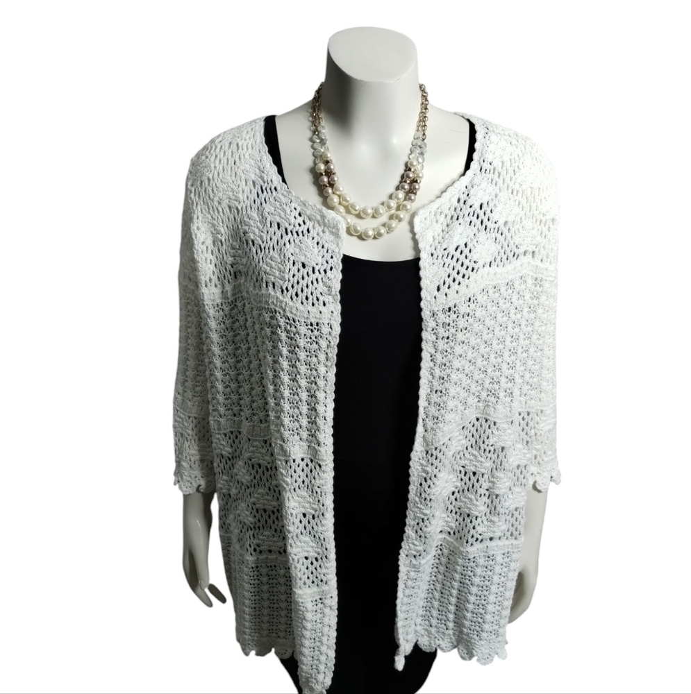 Chico's Women's XL Crochet Open Knit Cottagecore Romantic Grannycore Cardigan - Picture 2 of 9